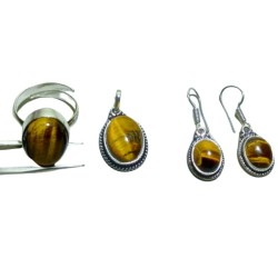 Tiger Eye Stone jewellery Set - Ring, Pendant & Earrings: Elevate Your Aura