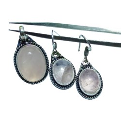 Rose Quartz Stone - Pendent & Earrings, With Certified
