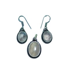 Rose Quartz Stone - Pendent & Earrings, With Certified