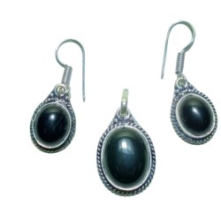 Black Tourmaline Pendent & Earrings With Lab Certified