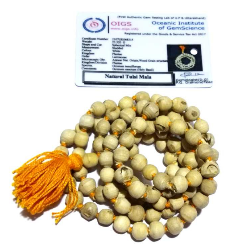 Certified Rounded Tulsi Mala, Natural & Genuine- For Jaap & wearing