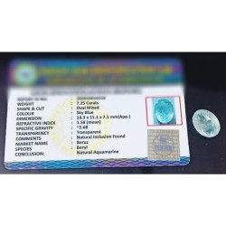 Aquamarine Stone ( Healing Power) 7.25 Carat Certified